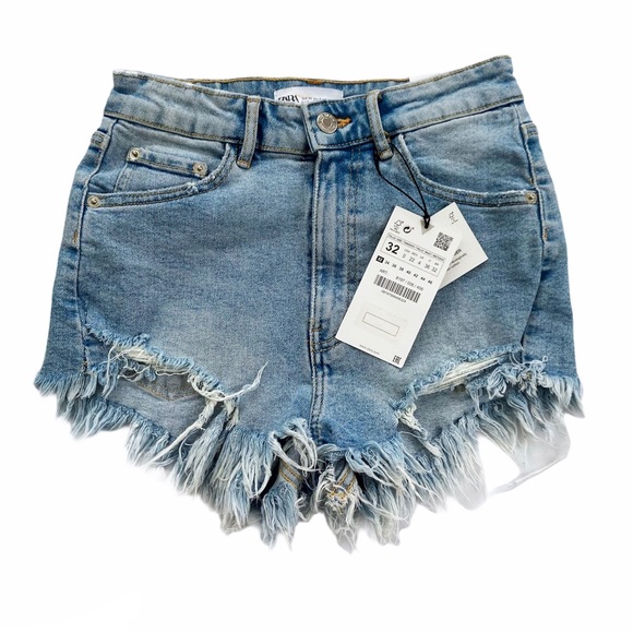 Zara Pants - NWT Zara Ripped Frayed Hem High Waist Denim Shorts